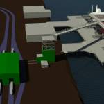 A preliminary draft rendering of planned infrastructure, including loading arms for loading soymeal directly onto ships, within the Port's potential tax increment financing area. (Courtesy of Ag Processing, Inc.)