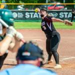 JARED WENZELBURGER | THE CHRONICLE Ocosta pitcher Jessie Gilbert (5) throws a pitch during a 4-3 win over Northwest Christian (Colbert) in a 2B State quarterfinal game on Friday at the Gateway Sports Complex in Yakima.