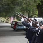 The Veterans of Foreign Wars Post 224 honor guard fires the third volley of a rifle salute during a Memorial Day Ceremony at Fern Hill Cemetery on May 29. (Michael S. Lockett / The Daily World)