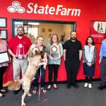 Matthew N. Wells / The Daily World
The award-winning State Farm team, from left: Makayla Solberg, David Steinman, Kimberly Pineda (with Bear, the office dog,) Donna Steinman, Brian Lavallee Sr., Karina Rivera-Rojas and Syd Sutton. The team recently won the Presidents Club Award and was named to the Chairman Circle, which are two prestigious insurance awards.