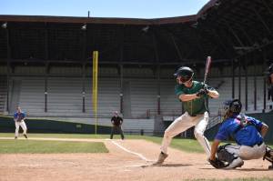 Photos by Clayton Franke / The Daily World
Caleb Eisenhower readies for a pitch during the first game of the Cascade Collegiate League on Saturday, June 2 at Olympic Stadium in Hoquiam.
