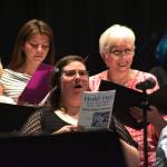 Matthew N. Wells / The Daily World
Sopranos from GHCs Civic Choir, from left  Cheryl Guth, Trisha Charlie, Laurel Sheffield, Marrilee Rhoads and Alexa Amarok  sing Hold On, during Tuesday nights rehearsal at The Bishop Center for the Performing Arts. It was the last rehearsal before Sundays performance, which begins at 2 p.m. Itll be followed by the colleges concert band.