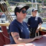 Michael S. Lockett / The Daily World
Capt. Katherine Pogue of the Lady Washington steers the ship into Port Orchard on July 2.
