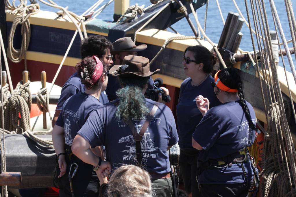 Michael S. Lockett / The Daily World
Graduate students with Texas A&M University gather aboard the Lady Washington as part of a program to familiarize maritime archaeologists with the practices of sailing.