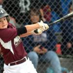 RYAN SPARKS | THE DAILY WORLD Montesanos Kale Kjesbu smacks a single during an 8-5 loss to Larch Mountain in the Little League District 3 Majors Tournament on Friday in Aberdeen.
