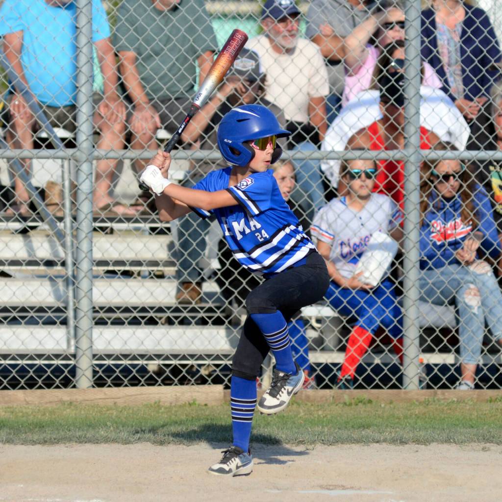 RYAN SPARKS | THE DAILY WORLD
Elma leadoff hitter Jordan Lisle had three hits and scored three runs during a 14-4 victory over Seattle Central in the Little League Senior State Tournament on Tuesday in Elma.