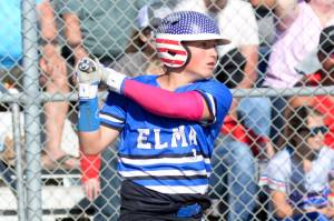 RYAN SPARKS | THE DAILY WORLD
Elma's Jackson Bucy smacks a base hit during a 14-4 victory over Seattle Central in the Little League Senior State Tournament on Tuesday in Elma.