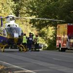 Emergency personnel transport a crash victim onto a Lifeflight helicopter for medevac to a hospital following a single-vehicle motorcycle crash on July 16. (Courtesy photo / Ezra McCampbell)