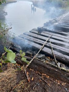 Courtesy photo / Aberdeen Fire Department
Aberdeen firefighters responded to a fire on a derelict rail trestle Sunday near the Bishop Athletic Complex.