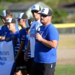 RYAN SPARKS | THE DAILY WORLD Elma head coach Mike Lisle addresses the crowd at a ceremony honoring his Intermediate all-star team on Tuesday at Lloyd Murrey Park in Elma.