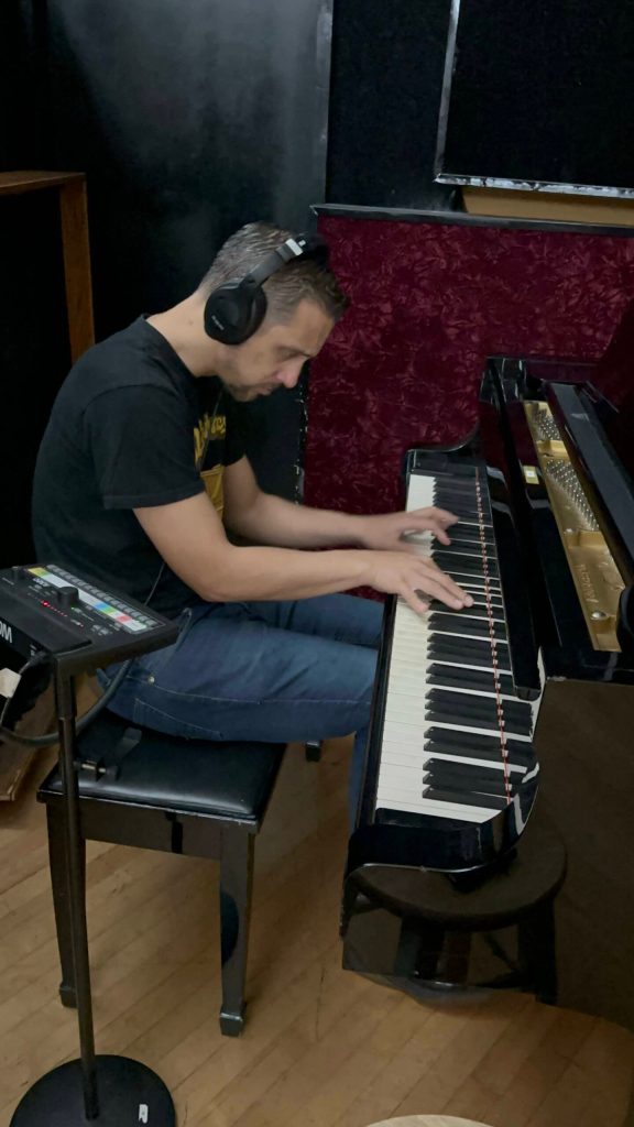 Provided photo
Sean Curkendall records piano for Atta Bomb, a new album Clinton Dogger Mullins is releasing to streaming services on Saturday. The 10-track album will have its official release on Sept. 2, at 5 p.m. at the Grays Harbor Historical Seaport  500 N. Custer St., in South Aberdeen.