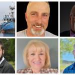 Westport has five candidates registered in the primaries for the mayors seat in 2023. They are, pictured at top left going clockwise, Greg Barnes, Michael Bruce, Edward Welter, Rose Jensen and Brennan Jarnes. (Michael S. Lockett / The Daily World)