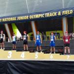 SUBMITTED PHOTO Aberdeens Tyler Bates (7) stands on the podium after placing seventh in the 17-18 year-old hammer throw at the USA Track & Field National Junior Olympic Championships on Monday, July 24 at Hayward Field on the University of Oregon campus in Eugene, Oregon.