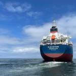 Michael S. Lockett / The Daily World
The SLNC Severn makes way as the pilot boat comes alongside outside of Grays Harbor on July 27.