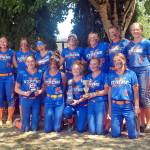 SUBMITTED PHOTO The Elma Xtreme Fastpitch 14U team placed fourth and won the Sportsmanship Award at the NAFA Summer Nationals on Sunday in Newberg, Oregon. Pictured are (front row, from left): Violet Prince, Kailani Gorum, Abigail McBride, Annika Luellen, Hana Lessard. Top row: Head coach Russell Luellen, Hadley Lowery, Makenna Horst, Jordan Trudell, Jaylynn Milton, Olivia McBride, Lynsee Bednarik, Cheyanna Kohn, assistant coach Jayme McBride.