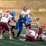 RYAN SPARKS | THE DAILY WORLD Elma running back Isaac Phillips (32) scores a touchdown against Hoquiam during the 15th Annual Montesano Jamboree on Friday at Jack Rottle Field.