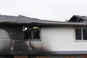 Michael S. Lockett / The Daily World
An apartment building in northeast Aberdeen sustained severe damage from a fire on Aug. 26.