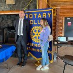 Provided photo
Zoé Roux, an international exchange student through Aberdeen Rotary Club, recently visited Grays Harbor. She lived here during the 2015-16 academic year. Roux  seen at the Rotary Log Pavilion with Josh Steele, right, who oversees the program was not only a student, but she was on the swim team and immersed herself into the culture. Roux called her school year here as the best time of her life.