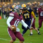 DAILY WORLD FILE PHOTO Hoquiam quarterback Zander Jump, seen here against Aberdeen on Sept. 2, 2022, will lead the Grizzlies when they take on their Myrtle Street rivals on Friday in Aberdeen.