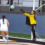 RYAN SPARKS / THE DAILY WORLD Aberdeen goal keeper Jaylynn Phimmasone, right, makes a save in a 2-0 loss to Hockinson on Wednesday at Stewart Field in Aberdeen.