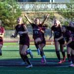 PHOTO BY FOREST WORGUM
The Montesano girls soccer team celebrates after defeating Seattle Academy 2-1 (4-2 on penalty kicks) in a non-league game on Saturday at Jack Rottle Field in Montesano.