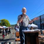 Bill Pickell helped Johnny Manson emcee Hoquiam Loggers Playday Parade Saturday afternoon. The parade lasted about two hours and saw everything from logging trucks, fire trucks, historical logging vehicles, and several blocks full of smiling faces and laughter from people of all-ages. (Matthew N. Wells / The Daily World)