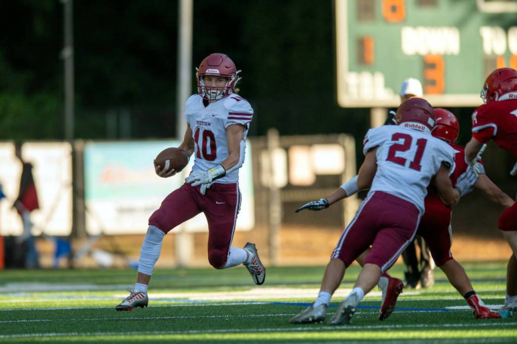 PHOTO BY FOREST WORGUM 
Hoquiam senior quarterback Zander Jump (10), seen here against Fort Vancouver on Sept. 8, and the Grizzlies will take on undefeated La Salle on Friday at Olympic Stadium in Hoquiam.