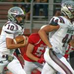 PHOTO BY JUSTIN DAMASIEWICZ Montesanos Jaxson Wilson (10) and Gabe Bodwell, seen here in a file photo, will join their teammates when the Bulldogs take on Castle Rock on Friday at Castle Rock High School.