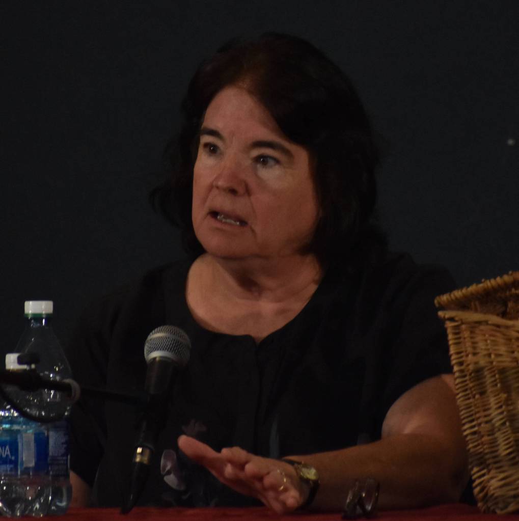 Caroline Emmert, candidate for Position 4 on the Ocean Shores City Council speaks at a forum hosted by Voice of the Shores at the Ocean Shores Lions Club on Wednesday, Sept. 20. (Clayton Franke / The Daily World)