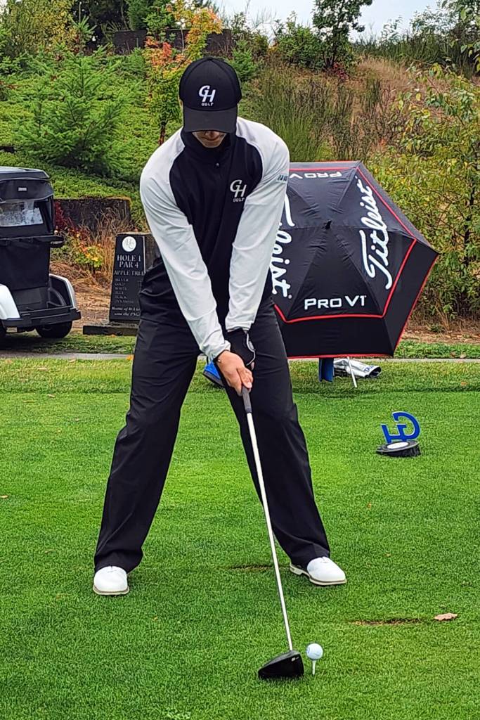 SUBMITTED PHOTO Grays Harbor Colleges Brett Wasson tees off during the first round of the GHC-PLU Collegiate Open on Monday in DuPont.
