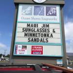 Photo courtesy of Frank Elduen
Campaign signs for PJ Faria (city council candidate) and Frank Elduen (mayor candidate) and are mounted to the marquee board outside Ocean Shores Soapworks at 710 Point Brown Ave. A dispute over the placement of the signs led the Ocean Shores code enforcement officer to file a formal complaint against Elduen.