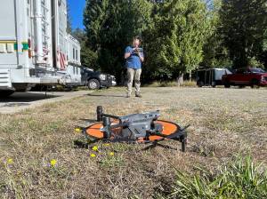 Michael S. Lockett / The Daily World
A member of King Countys 4x4 Search and Rescue team prepares to launch a drone during an evidence search in the Oakley Carlson case.