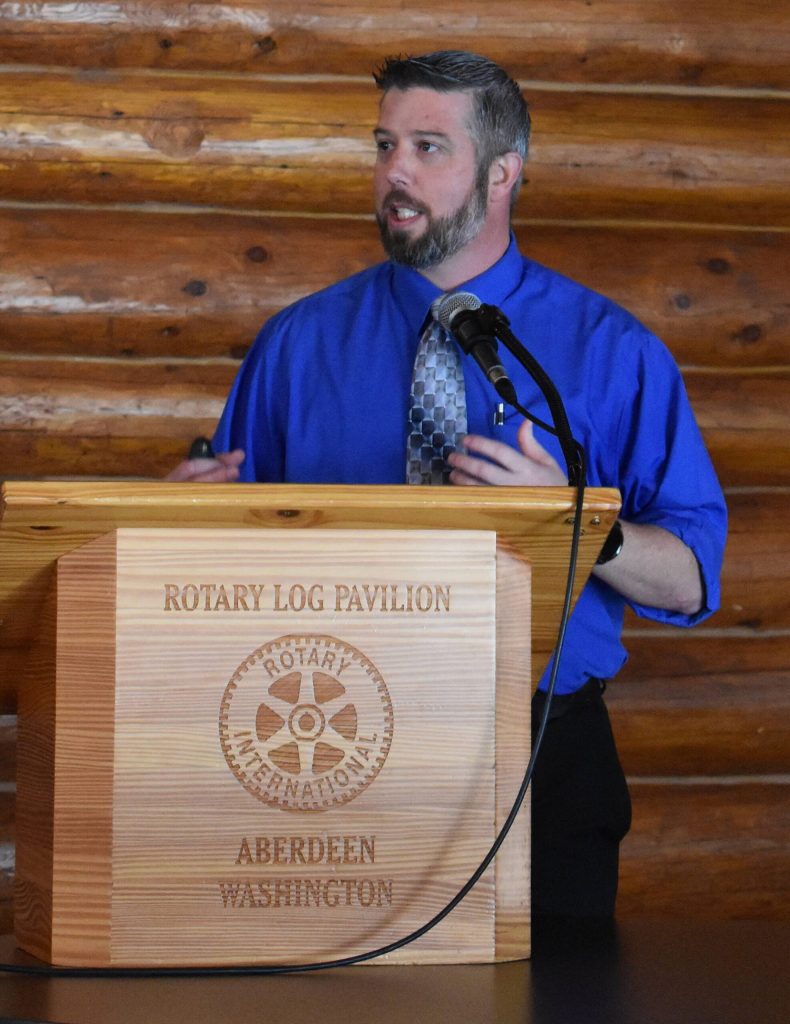 Matthew N. Wells / The Daily World
Nick Bird, engineer for the city of Aberdeen, speaks about the U.S. 12 Highway-Rail Separation Project that should help clear up the congestion in East Aberdeen. He talked about three main objectives of the project: Relieve congestion along U.S. Highway 12, increase mobility and accessibility in East Aberdeen, and improve safety and emergency access for first responders.
