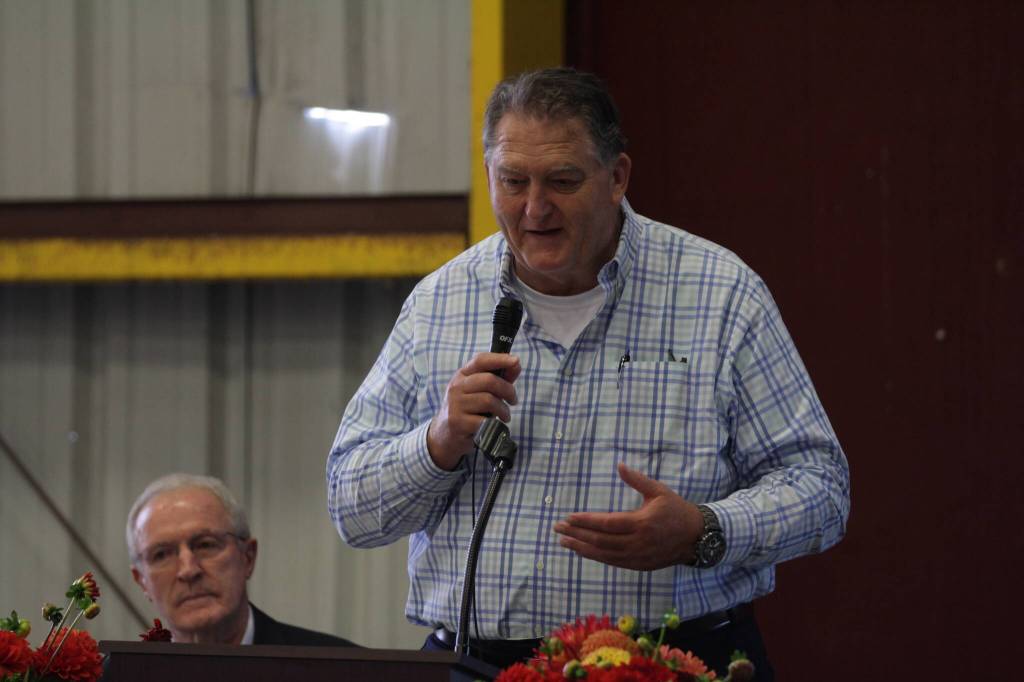 Michael S. Lockett / The Daily World
Port of Grays Harbor executive director Gary Nelson speaks at a luncheon at the port about the Terminal 4 expansion project on Sept. 28.