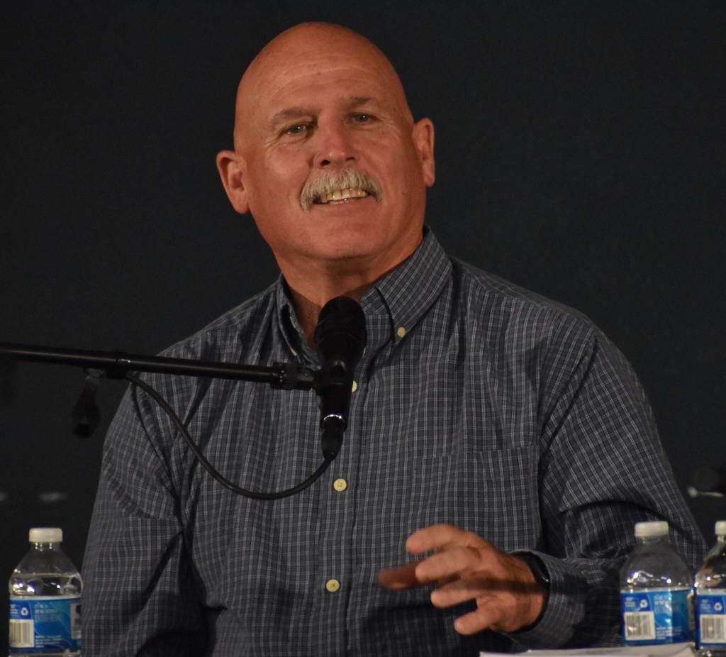 Clayton Franke / The Daily World
Tom Taylor, candidate for Position 2 on the Ocean Shores city council, speaks at a forum Wednesday, Sept. 27 at the Ocean Shores Lions Club.