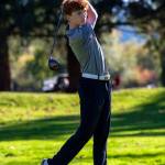 PHOTO BY FOREST WORGUM Montesano golfer Ayden Sauer tees off during a loss to Elma on Thursday at the Oaksridge Golf Course in Elma. Sauer led the Bulldogs with a round of 42.