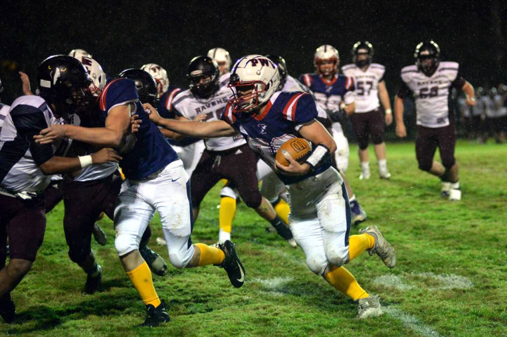 RYAN SPARKS | THE DAILY WORLD Pe Ell-Willapa Valley running back Blake Howard (32) carries the football during a 14-12 win on Friday at Crogstad Field in Menlo.