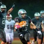 PHOTO BY FOREST WORGUM Montesanos Felix Romero (15) scores a touchdown during the first half of a 57-0 win over Hoquiam on Friday in Montesano.