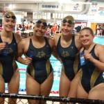 SUBMITTED PHOTO The Aberdeen Bobcats 200 freestyle relay team of (from left) Keara Burns, Harnoor Jandu, Mija Hood and Ava Benn placed sixth overall at the Southwest Washington Girls Swimming Invitational on Saturday at Mark Morris High School in Longview.
