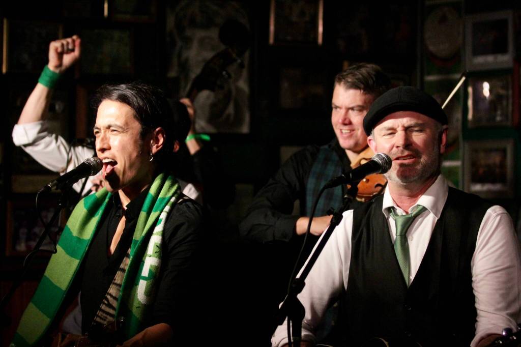 The Whiskeydicks and Coming up Threes perform together for the closer of the Celtic Music Feis. (Michael S. Lockett / The Daily World)