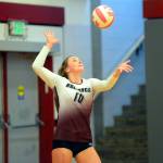 RYAN SPARKS | THE DAILY WORLD Montesano junior Kaila Hatton serves during a 3-1 win over Hoquiam on Thursday at Hoquiam Square Garden.