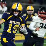 RYAN SPARKS | THE DAILY WORLD Aberdeen senior running back Aidan Watkins (19) rushed for 192 yards in a 26-19 victory over Shelton on Friday in Aberdeen.