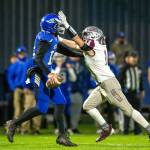PHOTO BY FOREST WORGUM Montesano linebacker Gabe Pyhala (11) forces a fumble against Elma quarterback Carter Studer during the Bulldogs 49-0 win on Friday at Davis Field in Elma.