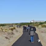 Walkers traverse the High Dune Trail on Saturday, Oct. 28. The new ADA-accessible trail in Ocean Shores affords wide views of the surrounding dune environment, the Pacific Ocean and nearby hotels. (Clayton Franke / The Daily World)