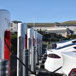 Clayton Franke / The Daily World
Tesla cars charge at the new Ocean Shores Supercharging station in Ocean Shores on Saturday, Oct. 28.