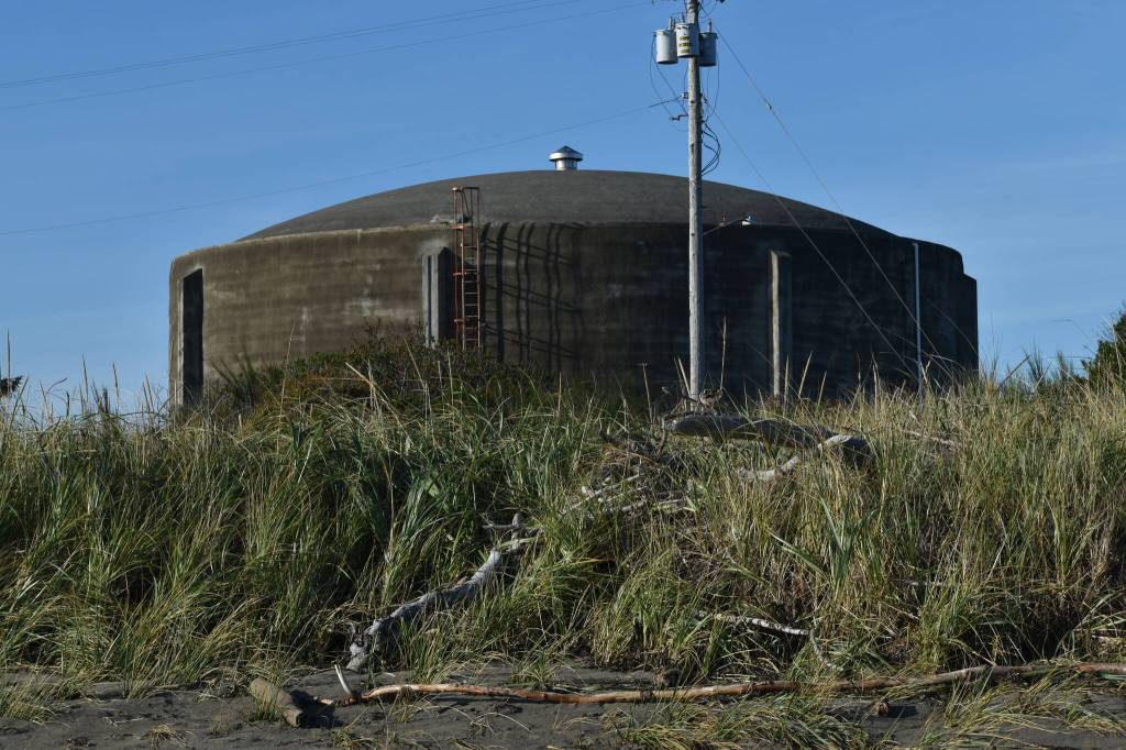 Clayton Franke / The Daily World
The city of Ocean Shores water tank on Marine View Drive, which holds one million gallons of water, and nearby water mains are at risk from erosion in Oyhut Bay.