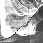 Courtesy of Mott MacDonald
An aerial photo of the Ocean Shores peninsula from 1942. The black dashed line indicates the U.S. Army Corps of Engineers North Jetty to the west and remnant jetty angling northeastward.