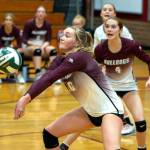 PHOTO BY FOREST WORGUM 
Montesano outside hitter Kaila Hatton (10) receives a serve during a 3-2 win over Castle Rock in the 1A District 4 Tournament on Wednesday in Montesano.