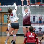 PHOTO BY FOREST WORGUM Montesanos Kylee Wisdom (9) defends a shot by Hoquiams Faith Prosch during the Bulldogs 3-0 win in a 1A District 4 elimination game on Saturday in Vancouver.