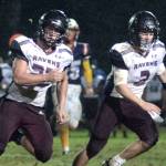 DAILY WORLD FILE PHOTO Raymond-South Bend linebacker Robbie Stigall, left, was named the 2B Central-North Leagues Defensive MVP for the 2023 season. Teammate Austin Snodgrass (3) received three all-league nods.